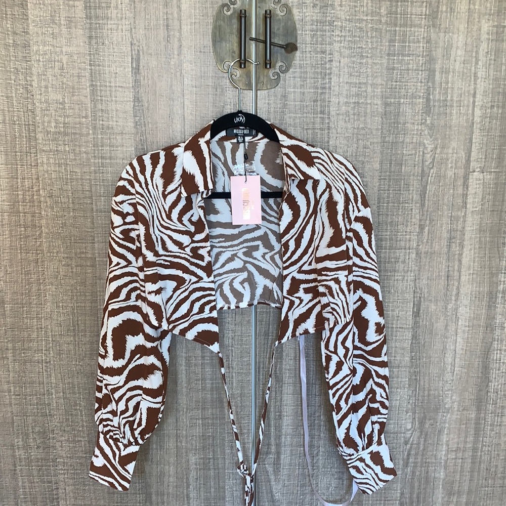 Misguided ZEBRA WRAP CROP SHIRT‎